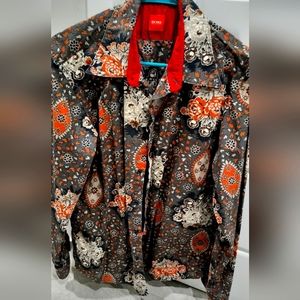 Men's Hugo Boss Paisley Button Down Long Sleeve Shirt Size Large